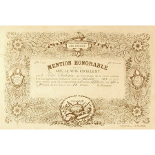 Diplôme de Mention Honorable de l'École Chrétienne des Frères de la Ville de Paris.