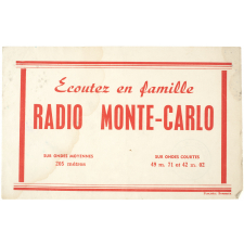 Buvard publicitaire. Écoutez en famille Radio Monte-Carlo.