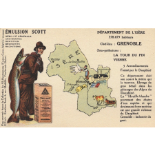Émulsion Scott - Débilité générale, croissance, dentition, bronchite, rachitisme - Département de l'Isère - 558.079 habitants - Chef-Lieu : Grenoble - Sous-préfectures : La Tour du Pin, Vienne.