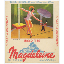 Buvard publicitaire. Biscottes Magdeleine. Danseuse sur fil de fer. 