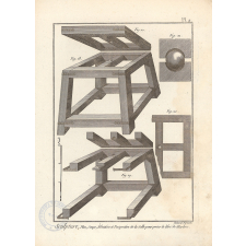 Sculpture, Plan, Coupe, Elévation et Perspective de la Selle pour poser le bloc de Marbre.