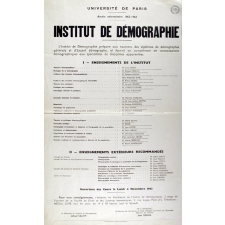 Université de Paris - Année universitaire 1963-1964. Institut de Démographie.