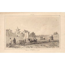 Chine. Charrue et chariot à voile.