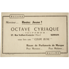 Buvard publicitaire. Octave Cyriaque Coiffeur.