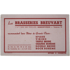 Buvard publicitaire. Les Brasseries Breuvart.