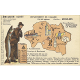Émulsion Scott - Débilité générale, croissance, dentition, bronchite, rachitisme - Département de l'Allier - 370.562 habitants - Chef-lieu : Moulins - Sous-préfectures : Montluçon, La Palisse.