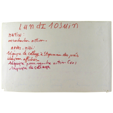 Lundi 10 Juin - Matin : on va chercher action - Après-midi : 1 équipe de collage.