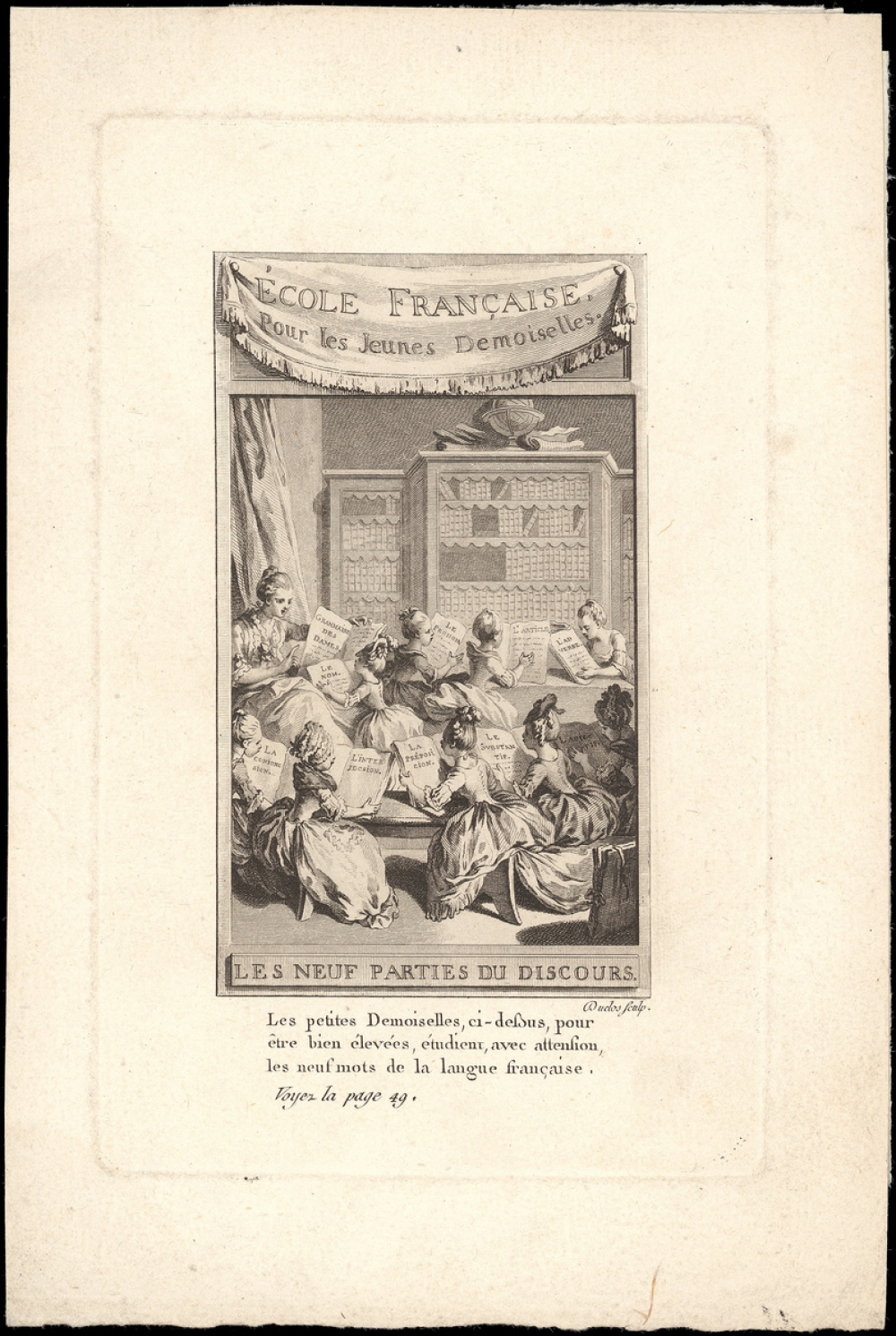 École française pour les jeunes demoiselles. Les neuf parties du discours.