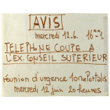 Avis - mercredi 12-6 téléphone coupé à l'ex-Conseil supérieur.