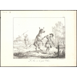 Fable de La Fontaine. . L'Âne et le petit chien. Illustration.
