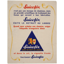 Buvard publicitaire. Saicofix évite le retrait au lavage.