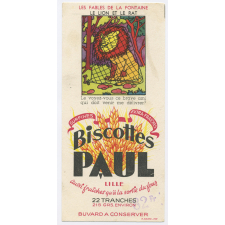 Buvard publicitaire. Biscottes Paul. Le lion et le rat.