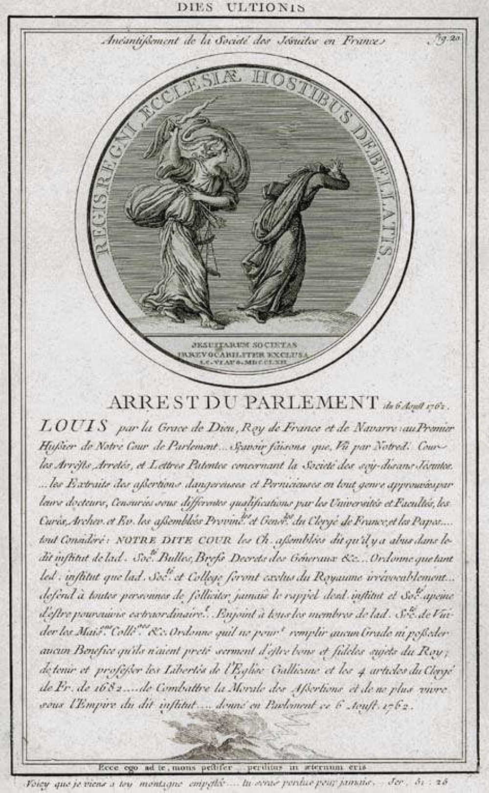 Anéantissement de la Société des Jésuites en France. Arrest du Parlement du 6 Aoust 1762.