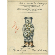 Cochinchine/Dessin d'imitation : décoration d'un vase à fleurs sur l'autel.