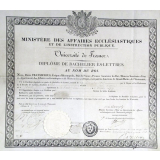 Ministère des Affaires Ecclésiastiques et de l'Instruction Publique - Université de France. Diplôme de Bachelier ès-Lettres. Au nom du Roi.