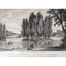Tombeau de Jean Jacques Rousseau. Vue de l'Isle des Peupliers, dite l'Elisée, partie des Jardins d'Ermenonville, dans laquelle J. J. Rousseau, mort à l'age de 66 ans, a été enterré le 4 juillet 1778.