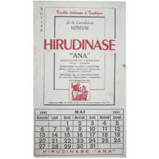 Buvard publicitaire. Hirudinase Ana. Calendrier de Mai 1951.