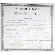 Université de France - Diplôme de Bachelier ès Lettres. Au nom du Roi.