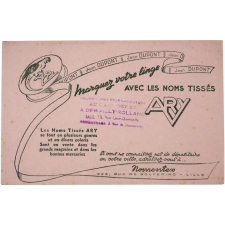 Buvard publicitaire. Marquez votre linge avec les noms tissés Ary.