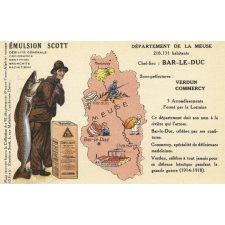 Émulsion Scott - Débilité générale, croissance, dentition, bronchite, rachitisme - Département de la Meuse - 218.131 habitants - Chef-Lieu : Bar-le-Duc - Sous-préfectures : Verdun, Commercy.