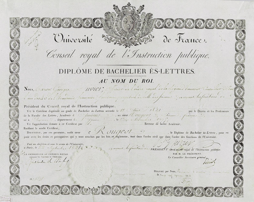 Université de France - Diplôme de Bachelier ès Lettres. 