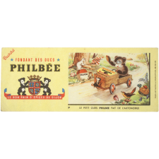Buvard publicitaire. Le petit ours Philbée fait de l'automobile.