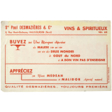 Buvard publicitaire. Vins et Spiritueux Paul Desmazières et Cie.