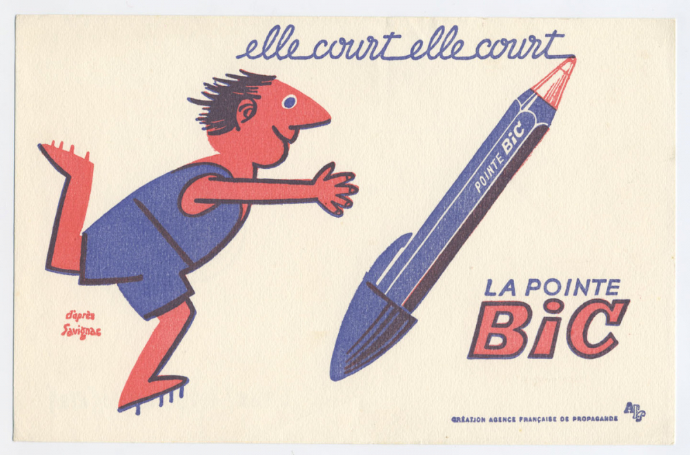 Buvard publicitaire. Elle court, elle court, la pointe Bic. 
