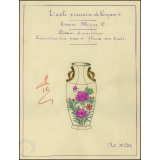 Cochinchine/Dessin d'imitation : décoration d'un vase à fleurs sur l'autel.