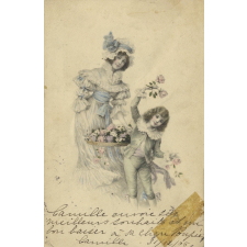 Jeune fille et enfant avec des fleurs.