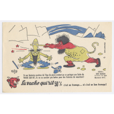 Buvard publicitaire. La vache qui rit. Duel au temps de la Préhistoire.