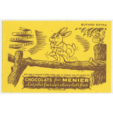 Buvard publicitaire. Le chat, la belette et le petit lapin. Chocolats fins Menier.