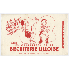 Buvard publicitaire. Biscuiterie Lilloise. Le verbe déguster.