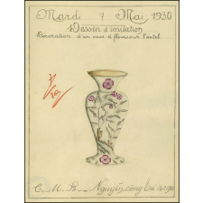 Cochinchine/Dessin d'imitation : décoration d'un vase à fleurs sur l'autel.