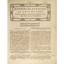 Annonces, affiches et avis divers de Picardie, Artois, Soissonnais et Pays-Bas françois.