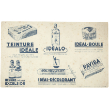 Buvard publicitaire. Teinture Idéale - Idéalo - Idéal-Boule - Négrine - Idéal-Décolorant - Raviba.