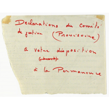 Déclarations du Comité de gestion (Provisoire) à votre disposition à la Permanence.