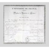 Université de France - Diplôme de Bachelier ès Lettres. Au nom du Roi.