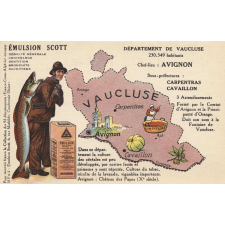 Émulsion Scott - Débilité générale, croissance, dentition, bronchite, rachitisme - Département de Vaucluse - 230.549 habitants - Chef-Lieu : Avignon - Sous-préfecture : Carpentras, Cavaillon.