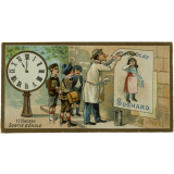 Carte réclame. Chocolat Suchard. 11 heures. Sortie d'école.