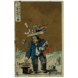 Carte réclame. Grand Bazar de Paris : Jules Huet. Elbeuf. Equilibre rompu.