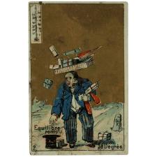 Carte réclame. Grand Bazar de Paris : Jules Huet. Elbeuf. Equilibre rompu.