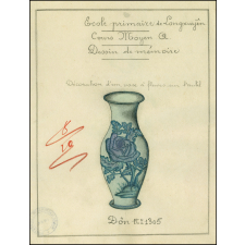 Cochinchine/Dessin de mémoire : décoration d'un vase à fleurs sur l'autel.