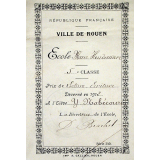 Ex-praemio . République Française. Ville de Rouen. Ecole Marie Houdemare