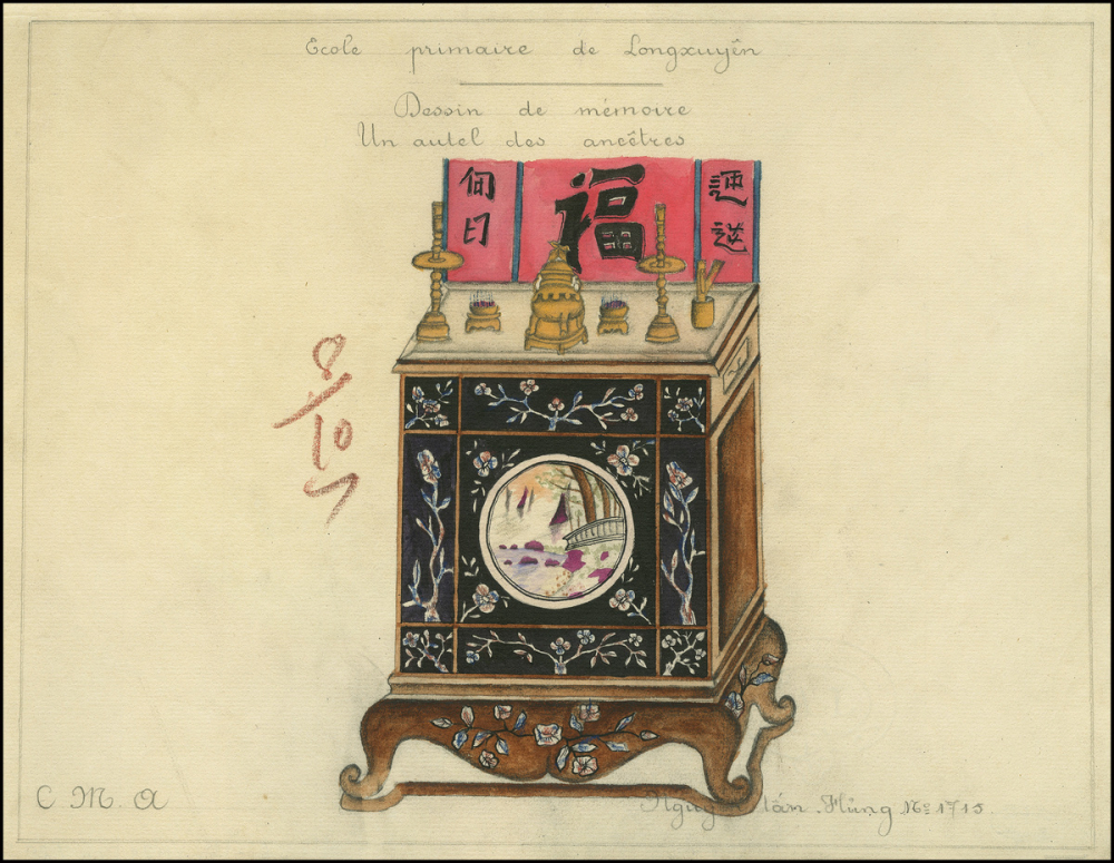 Cochinchine/Dessin de mémoire : un autel des ancêtres.