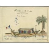 Cochinchine/Dessin de mémoire : une barque.
