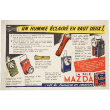 Buvard publicitaire. Piles Mazda. Un homme éclairé en vaut deux!