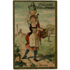 Cartes réclame. A Voltaire. La Laitière et le Pot au lait.