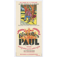 Buvard publicitaire. Biscottes Paul. Le petit poisson et le pêcheur.