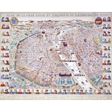 Plan de la ville citte et université et fauxbourgs de Paris dédiez au Roy. La cronologie des Roys de France depuis Pharamond jusques au Roy Louis XIIII à présent règnent 1698.
